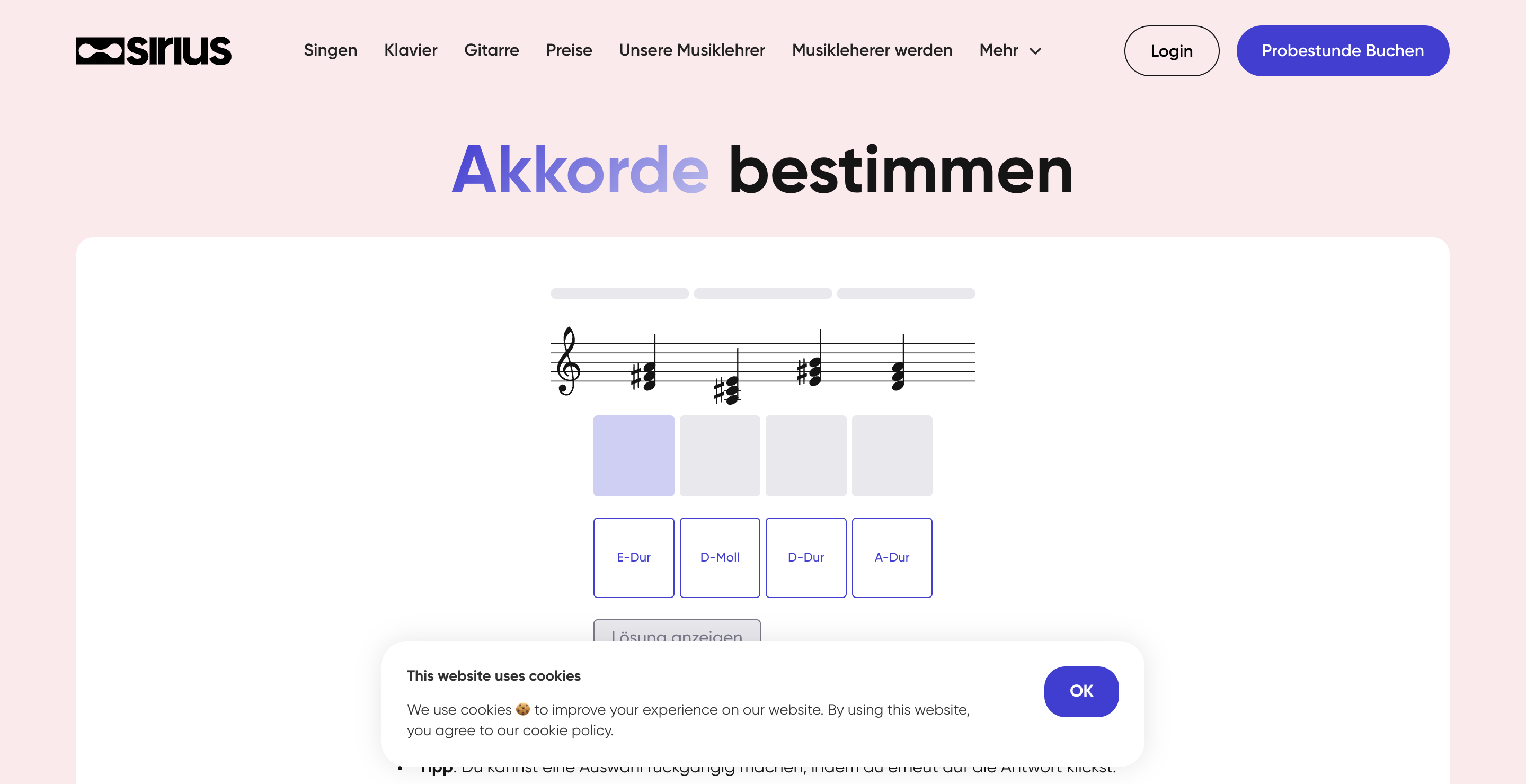 Sirius interactive chord trainer exercise