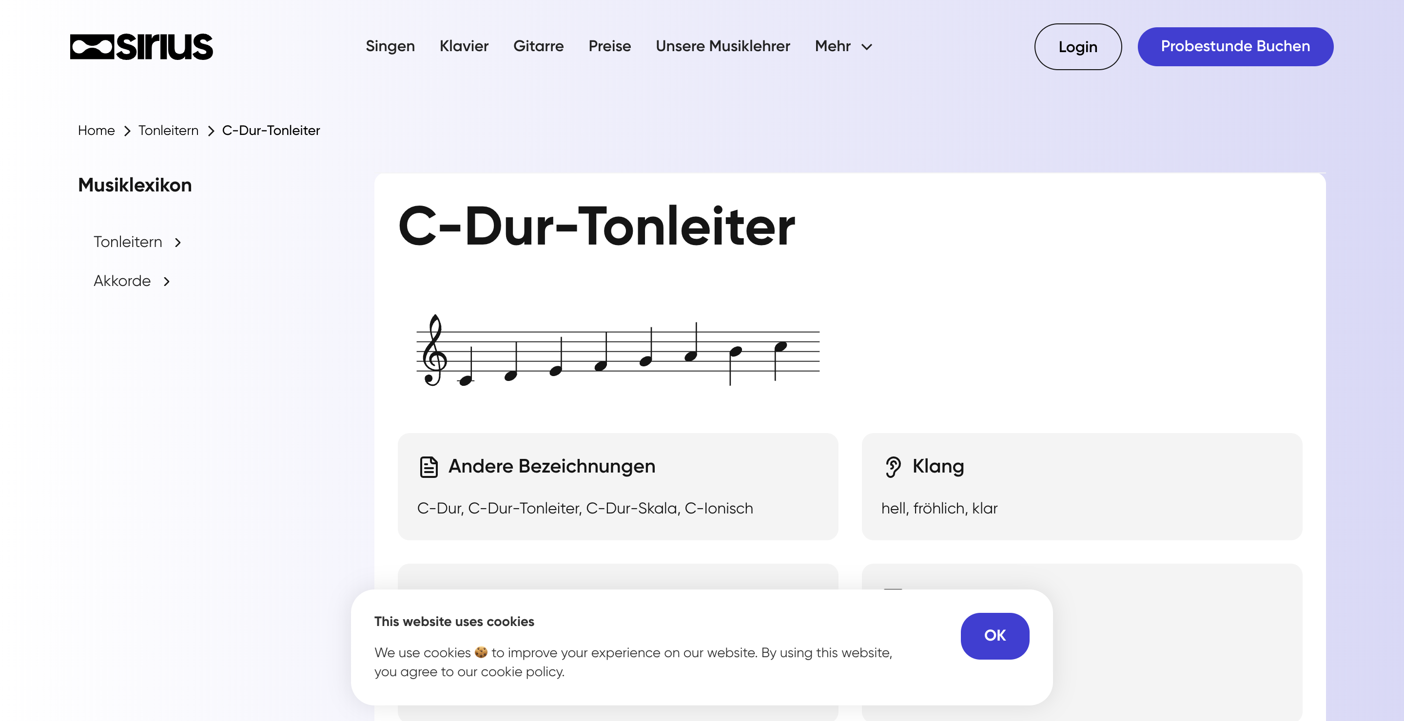 Sirius music dictionary page for C-Dur scale